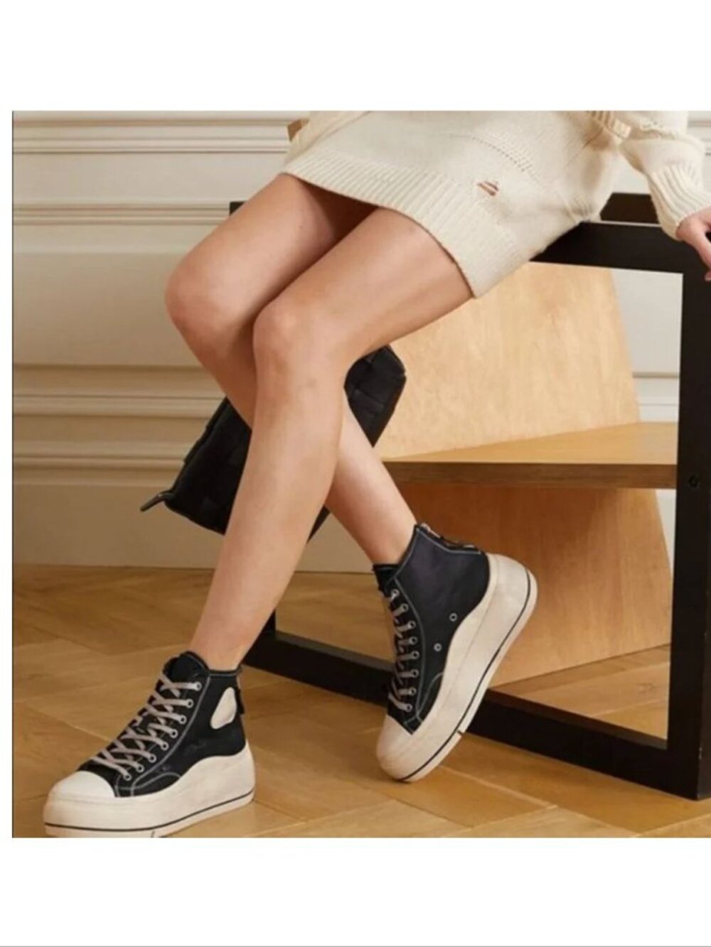 R13 Kurt High Top Platform Sneakers Size 5 Black Canvas Lace-Up Zip NEW $495